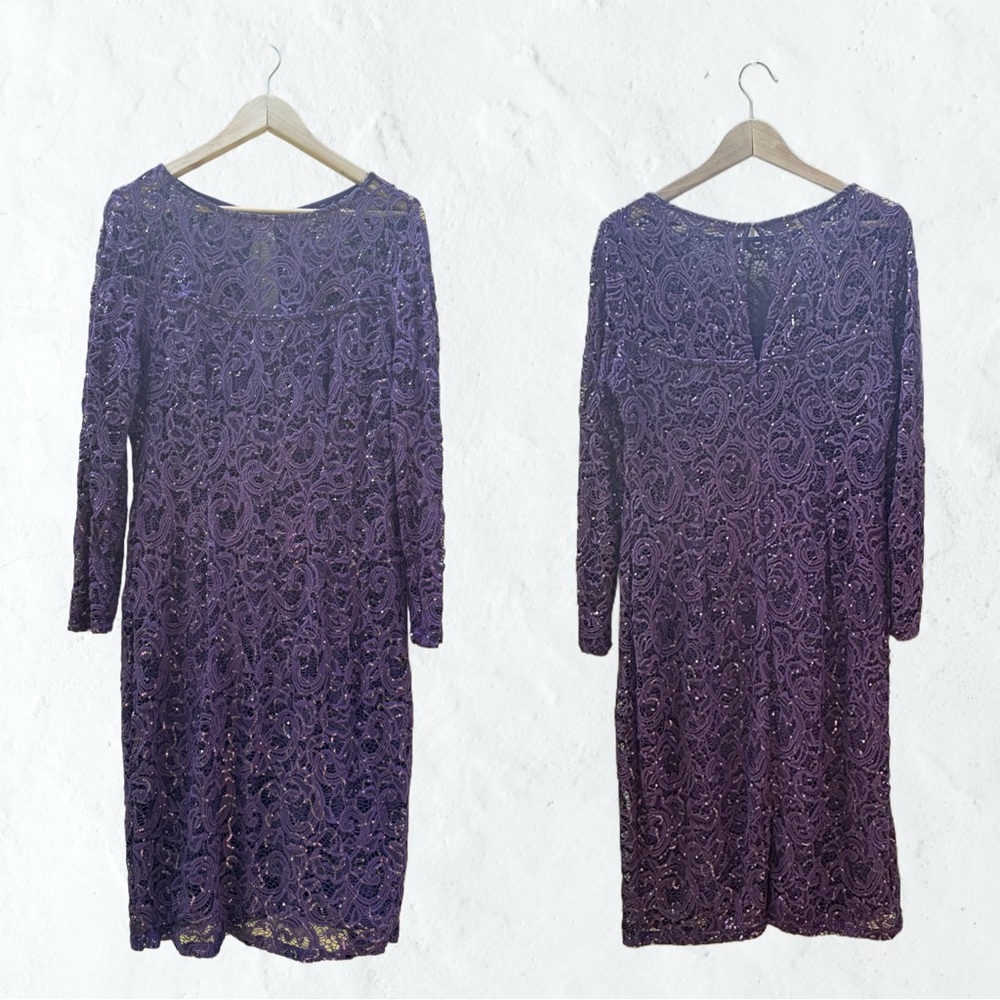 Elegant Purple Lace and Sequin Roundneck Dress